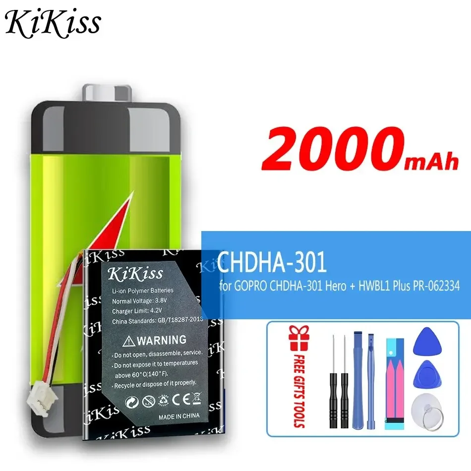 

KiKiss Battery CHDHA301 2000mAh for GOPRO CHDHA-301 Hero + HWBL1 Plus HWBL 1 Plus 1Plus PR-062334 Bateria