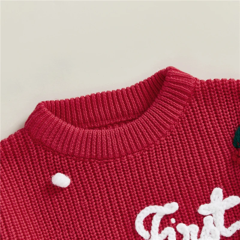 Newborn Baby Boys Girls Christmas Sweaters Long Sleeve Heart Shaped Candy Letter Embroidery Knit Pullovers Infant Jumper Tops