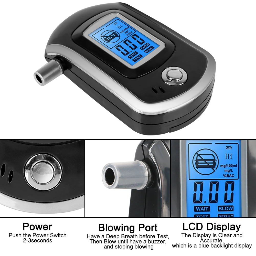 Digital Breath Alcohol Tester Breath Drunk Driving Analyzer AT6000 LCD Screen Mini