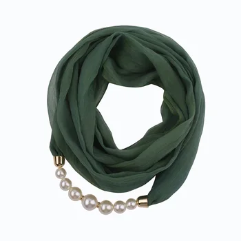 Bubble Chiffon Solid Color Women Jewelry Beaded Pendants Necklace Scarf Head Scarves Hijabs Scarf Wraps Foulard