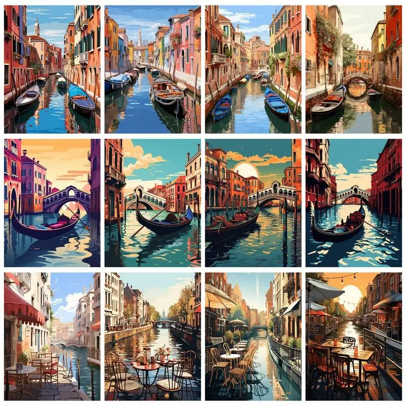

CHENISTORY Painting By Number Venice Wall Art DIY Frame Picture By Numbers Landscape Acrylic Canvas Gift Home Decoration