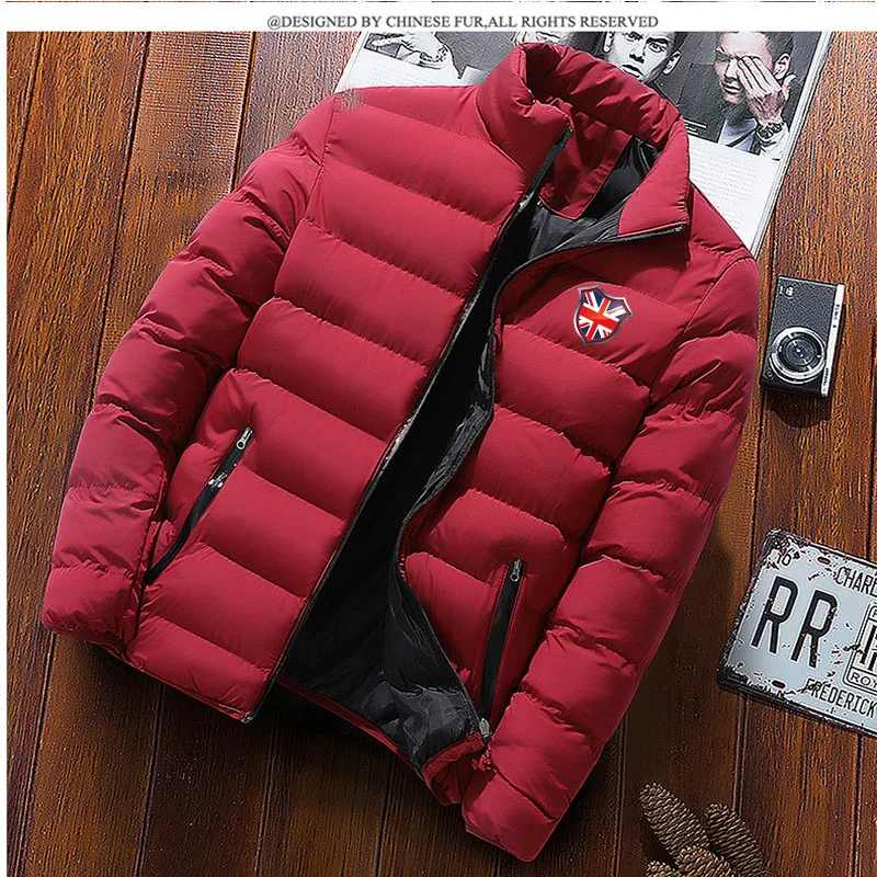 

2023 European style warm parka winter casual men's jacket solid standing collar men's windproof cotton filled down jacket