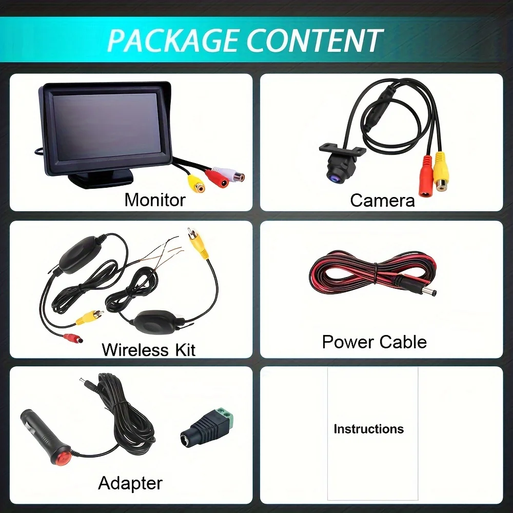 무선 4.3 인치 백미러 모니터 및 차량 백업 카메라 키트, 나이트 비전 카메라, 픽업, SUV, 밴용