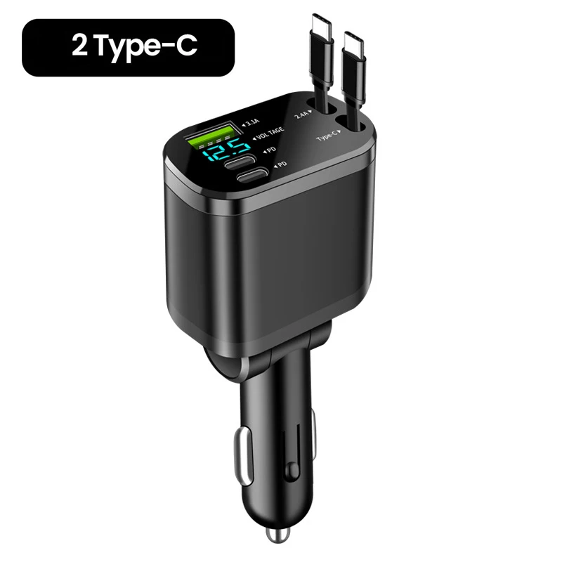 Universal Multi-Function Fast Charging Car Charger with Retractable Cable