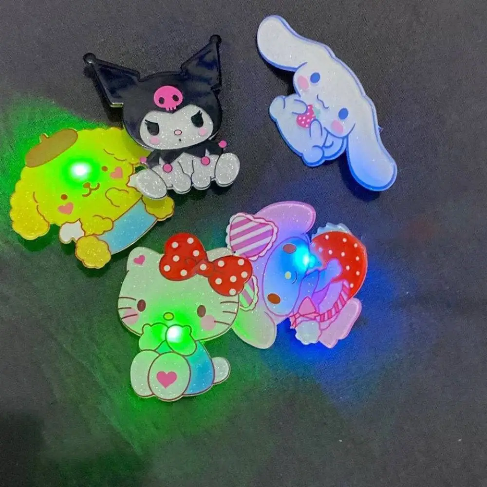 

Sanrio Hello Kitty Kuromi Cartoon Light Up Hair Clips Melody Cute Children Duckbill Clip Cute Hair Accessories Decor Girl Gift