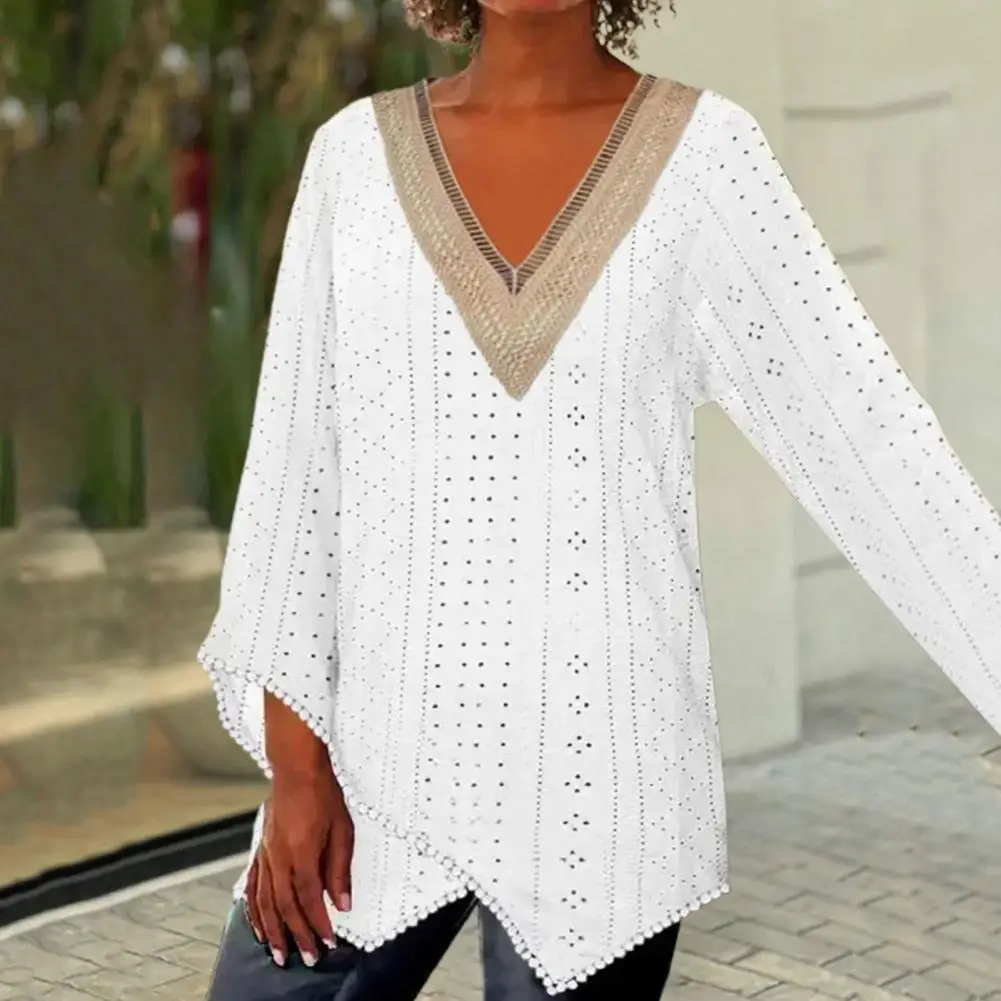 

Women Shirt Popular Colorfast Mid-length Women Lace Neckline Shirt Top Daily Garment Summer T-shirt Shirt Tops