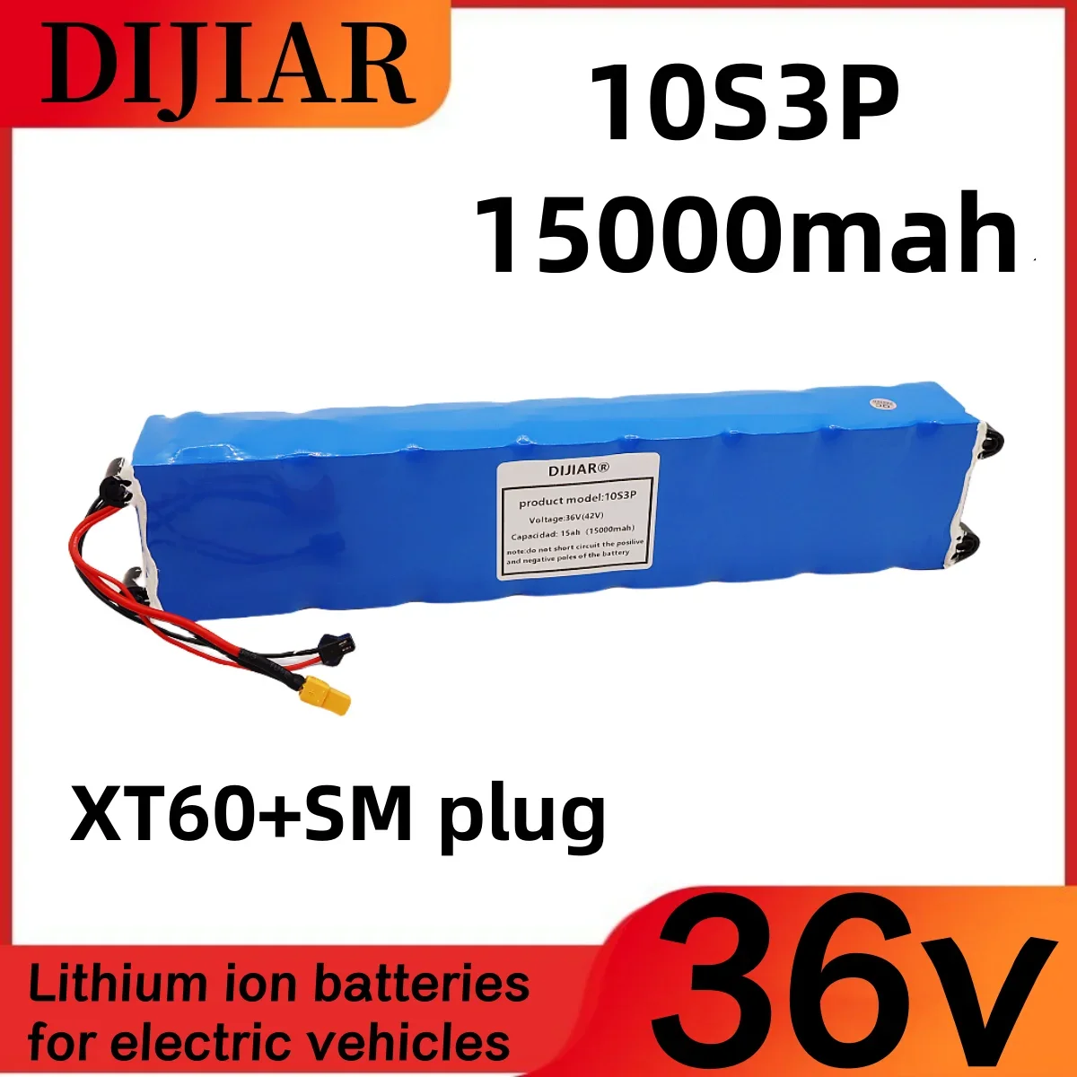 Electric skateboard lithium battery 36V 15AH 10S3P 500W same port 42V power battery pack with BMS, suitable for Xiaomi M365