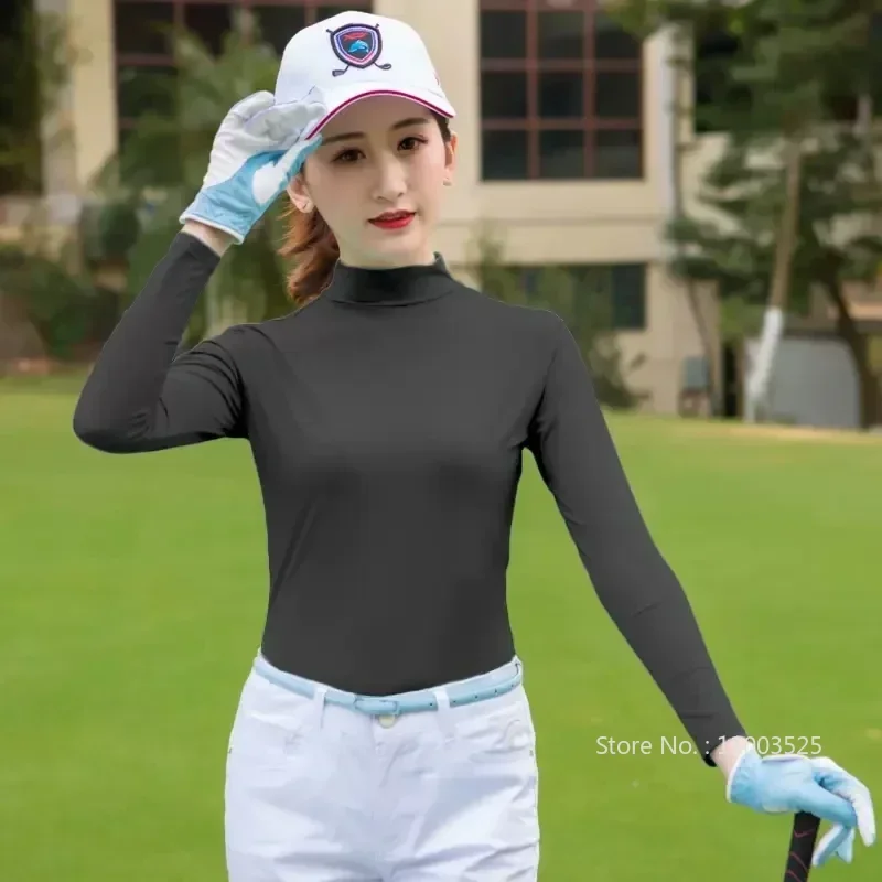 TTYGJ Summer Golf Anti-Uv Shirts Women Long Sleeve Ice Silk Cooling Tops Slim Sunscreen Golf Underwear Outdoor Sports Apparel