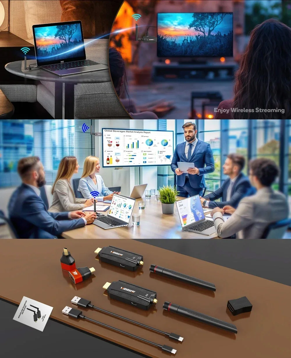 5G 200M Wireless HDMI Video Audio Transmitter Receiver Extender Display Adapter