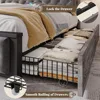 Queen Size Bed Frame with Storage Headboard and 4 Storage Drawers, Velvet Led Queen Size Bed Frame with Charging Station 5