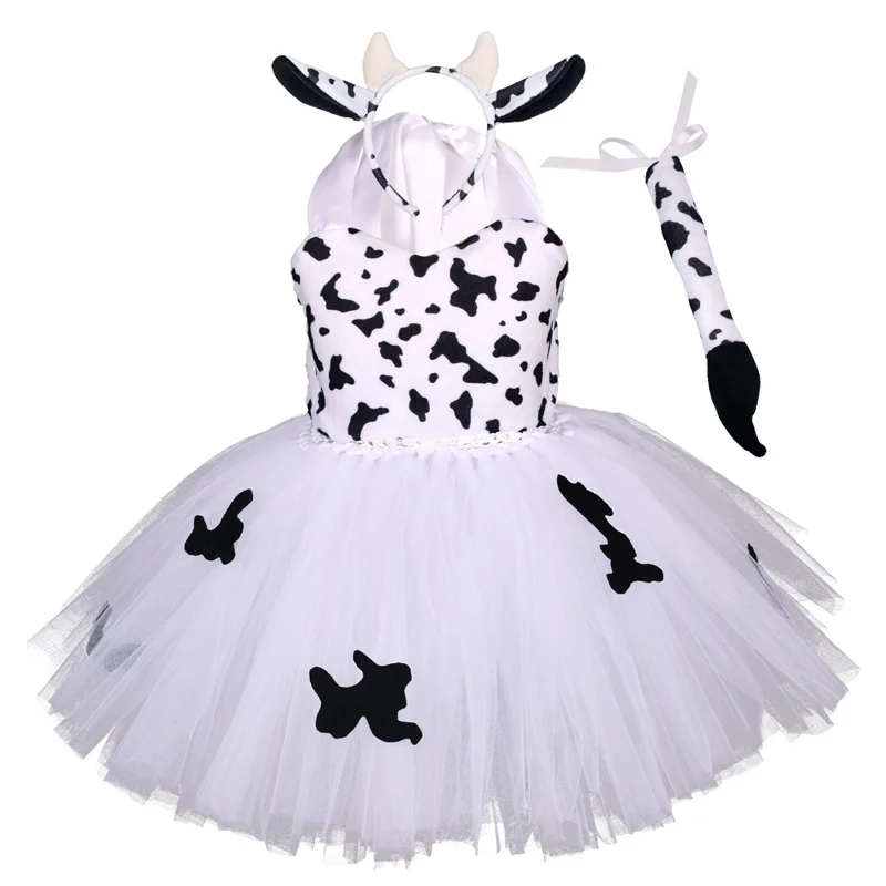Disfraz de Halloween para niños, disfraz de animal, tema de bosque, jirafa, vaca, tigre, leopardo, estampado de cebra, vestido de tutú para fiesta de cumpleaños de niñas