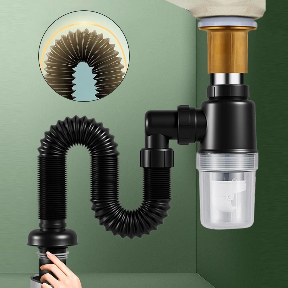 Universal Kitchen Sink Drain Anti Clogging Telescopic Flexible Sink Drain Home Sink Hose Washbasin Pipeline for Bathroom Sink 4