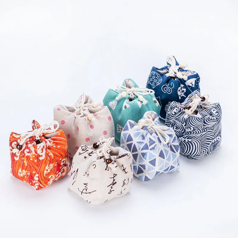 Japanese Art Printed Cotton Hemp Tea Cup Storage Bag Teaware Storage Cloth Bag Single Cup Travel Teacup Bundle Pocket ZC359