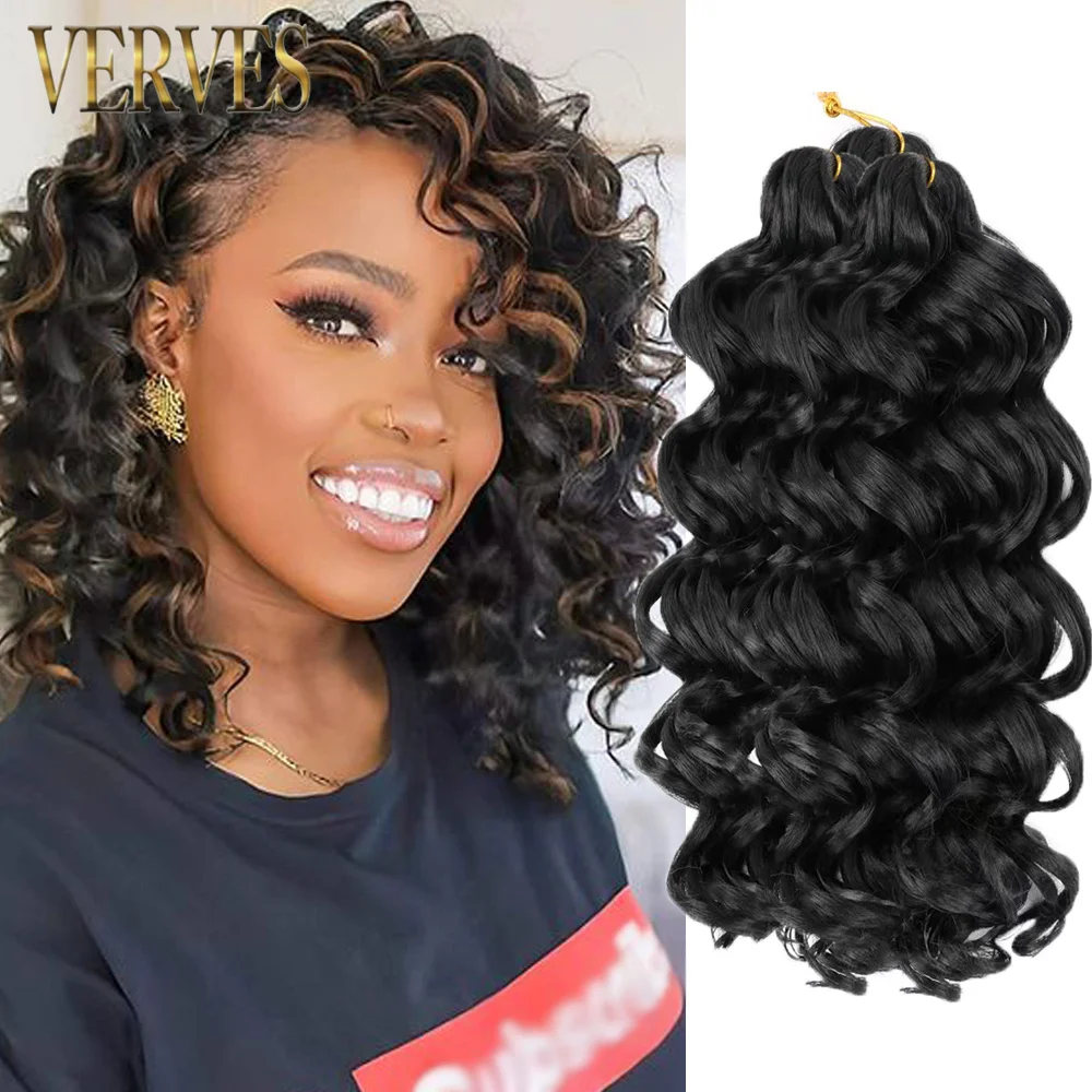 VERVES Synthetic Deep Wave Crochet Hair 9''12''14'' Ombre Extension Ocean Short Curly Weave Twist Braids Water Brown Black Grey l ombre de la baleine