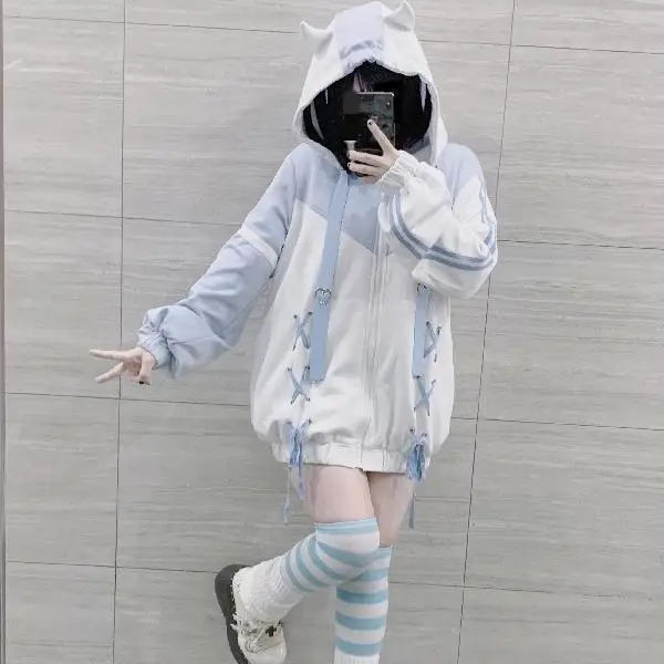Harajuku Kawaii Clothing Cute Oversized Zipper Hoodie