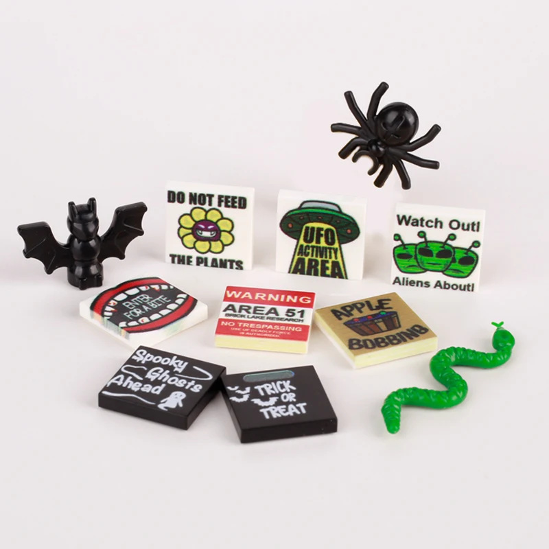 Medieval Military Building Blocks City Halloween MOC Bricks Pumpkin Building Blocks Street View Piano Tombstone Skeleton Ghost Bat Snake Accessories Bricks Toy