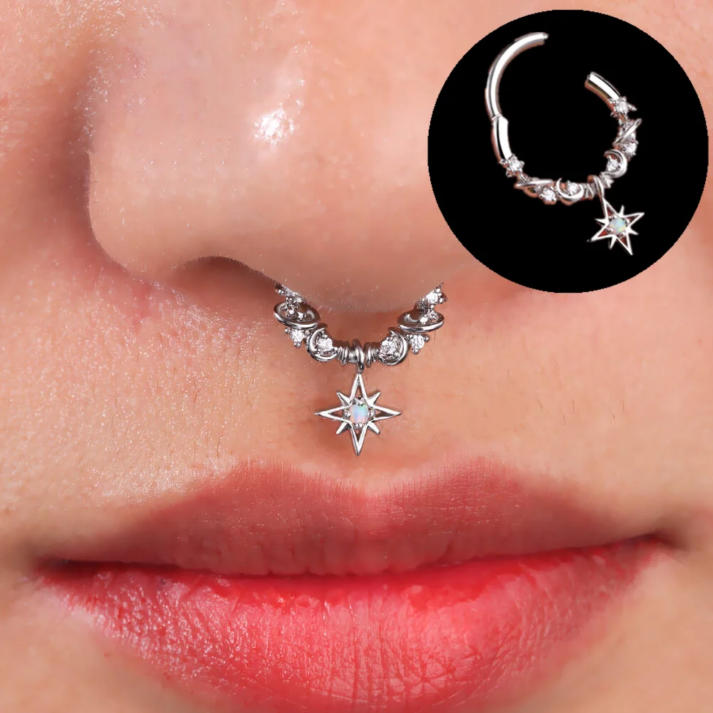 Piercing Jewelry 1Pcs Crystal Septum Hoop Clickers Nose Ring Cartilage Piercing Helix Hoop Earring Tragus Daith Hoops Rook Earring Lobe
