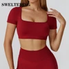 Women Seamless Sports T-Shirts Short Sleeve Fitness Yoga Shirts Gym Workout Top Female Running Active Wear Sports Short Top