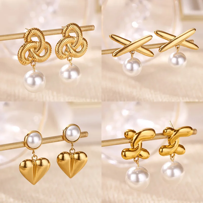 Imitation Pearl Geometric Earrings for Women Waterproof Jewelry