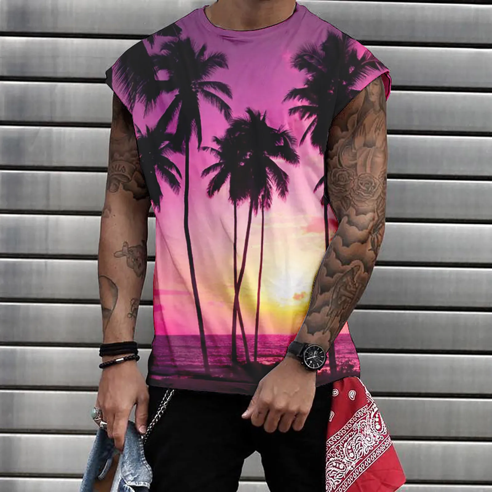 

Мужские повседневные майки, пляжные футболки без рукавов с принтом в стиле бохо, крутые тренировочные футболки, художественная живопись, трендовые футболки для фитнеса