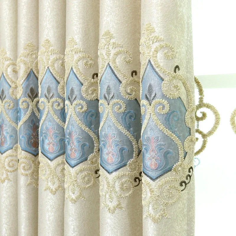 European High-end Curtains for Living Room Luxury Korean Embroidered Shading Curtains Jacquard Base Fabric Villa Curtains Custom