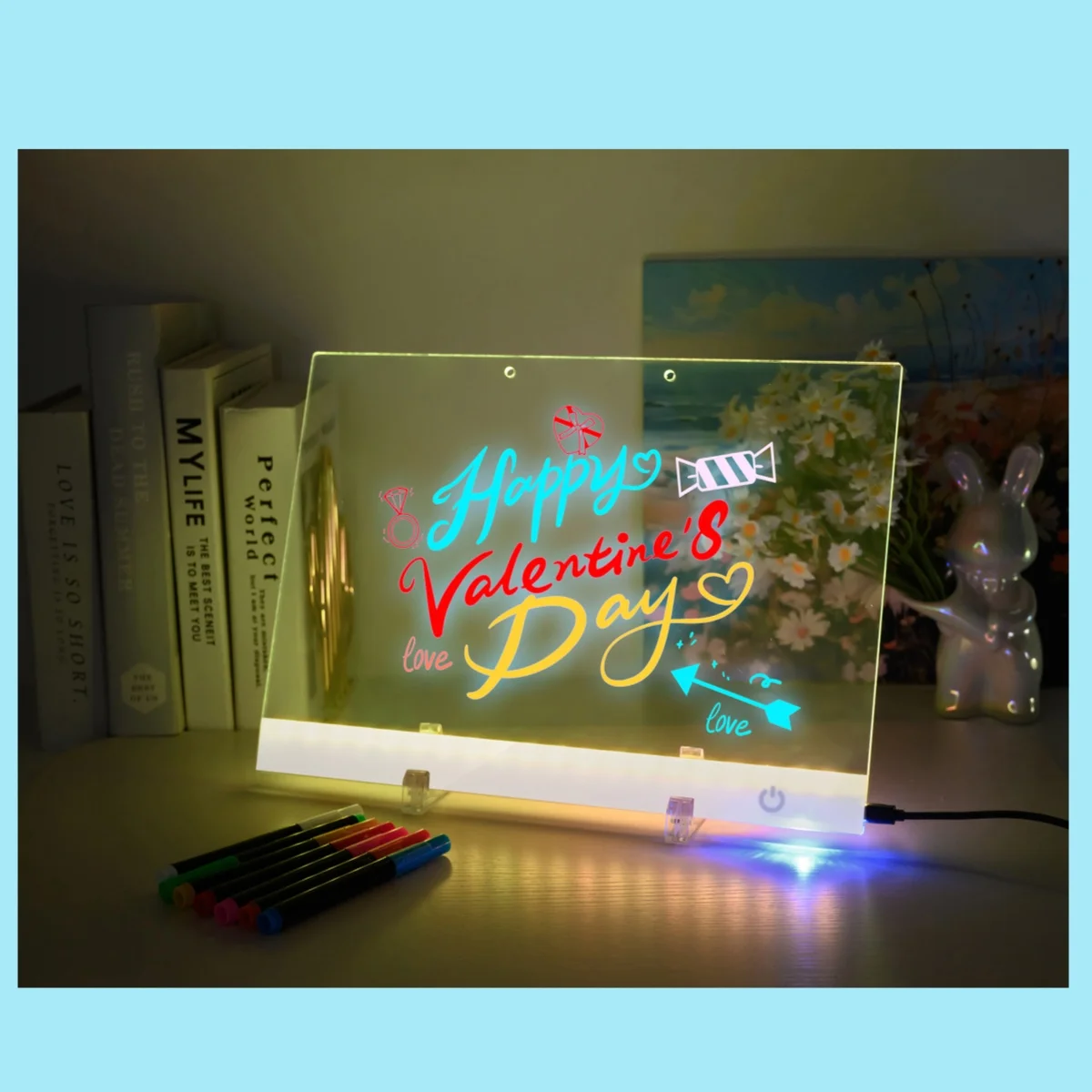 DIY 드로잉 보드 조명 LED 메시지 노트 보드 7색 재작성 가능 발광 야간등 책상 벽걸이 장식 어린이 선물