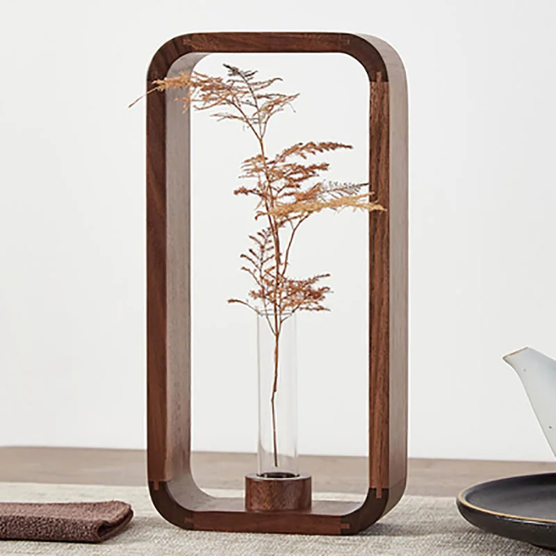

Handmade Solid Tabletop Wood Vase Hydroponic Flower Plant Pot Bonsai Glass Bottle Home Entrance Bar Restaurant Decor