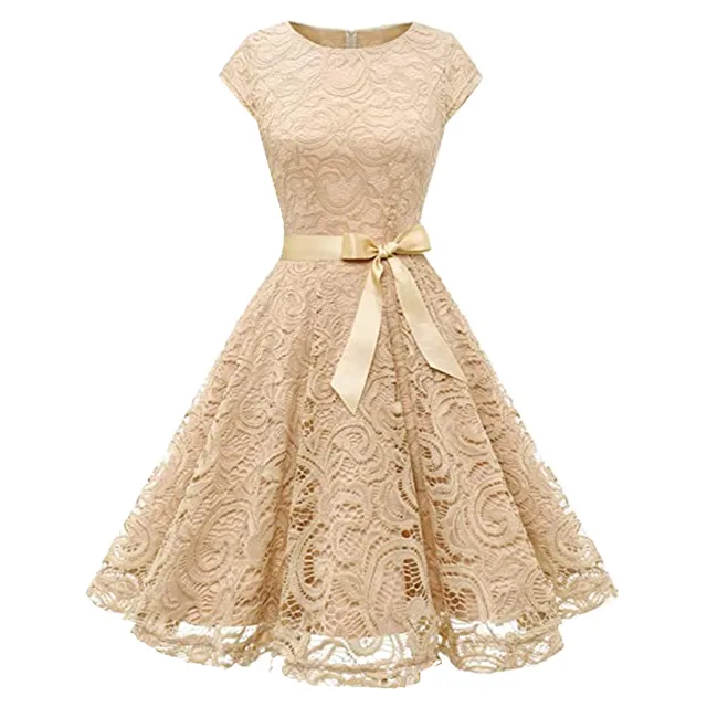 Elegant Women's Lace Party Dress Short Sleeve High Waist A-Line Cocktail - Image 5