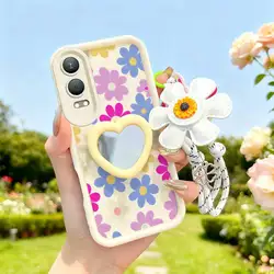 Cartoon Flower Phone Case Set with Lanyard and Craft Embellishments (3pcs) for OnePlus Nord N20 SE (WHITE)