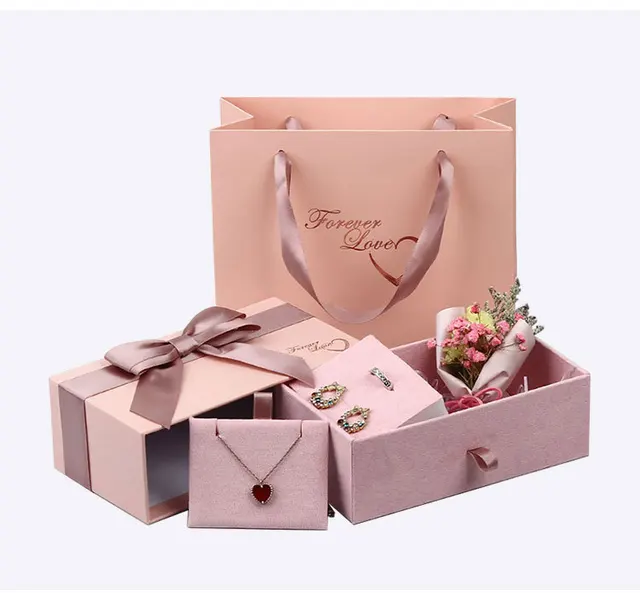 Eternal Flower Jewellery Sets Case Wedding Valentines Birthday Jewelry Gift  Box for Ring Earrings Pendant Storage