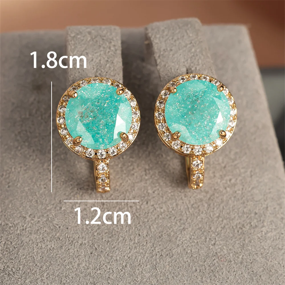 Green Ice Flower Zircon Round Stone Hoop Earrings For Women Vintage Gold Color Ear Buckle Wedding Jewelry Engagement Party Gifts