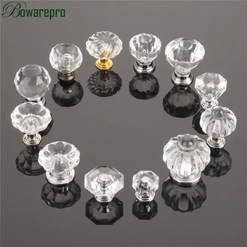 Diamond Clear Crystal Glass Transparent Acrylic Door Knob Furniture Cupboard Pulls Drawer Knobs Kitchen Cabinet Handle and Screw furniture knobs