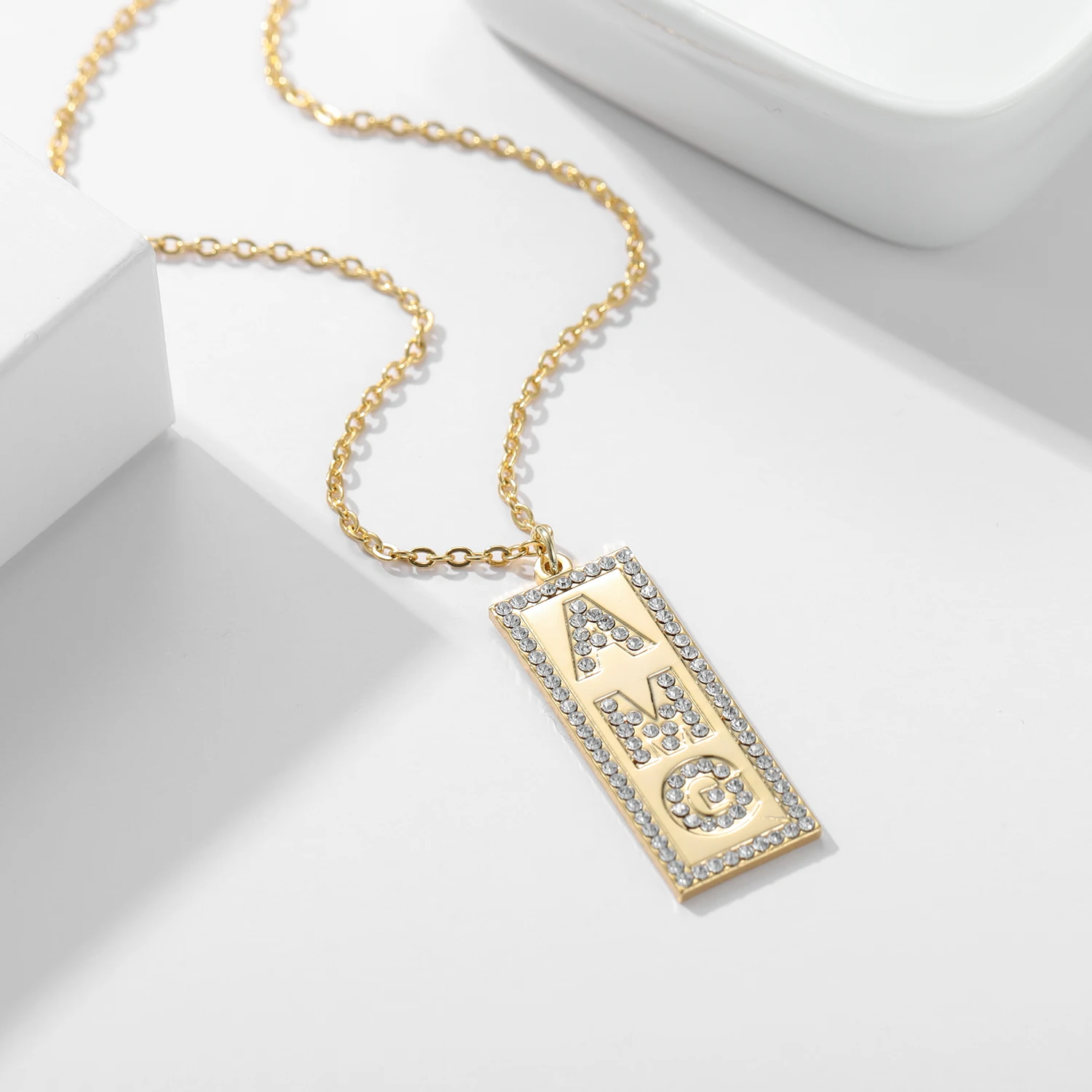 Custom Crystal Name Necklace For Women Personalized Name Pendant Chain CZ Crystal Customized Stainless Steel Jewelry Gift