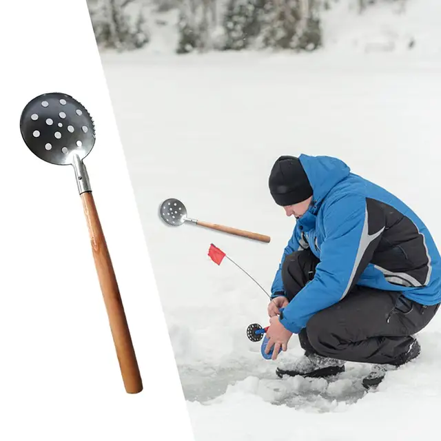 Ice Fishing Skimmer Scoop Ice Skimmer Nonslip Wood Handle Practical Durable  Tools Big Hole Fishing Ladle Accessory for Winter