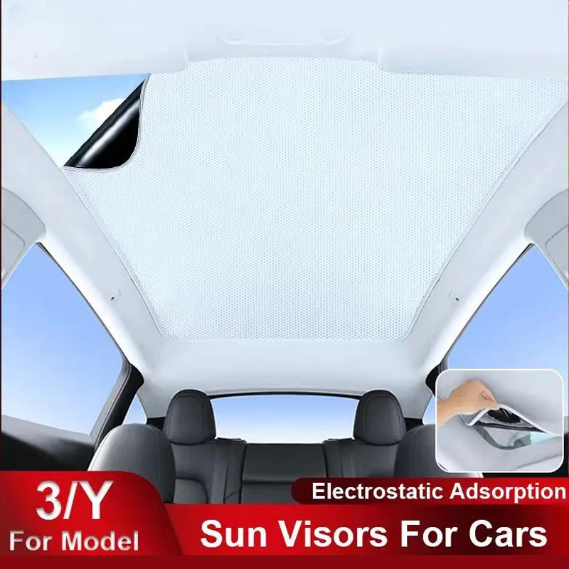 

Tesla Model 3/Y Sunroof Sunshade Curtains - Heat Insulation Canopy with Electrostatic Adsorption and Sunscreen Function