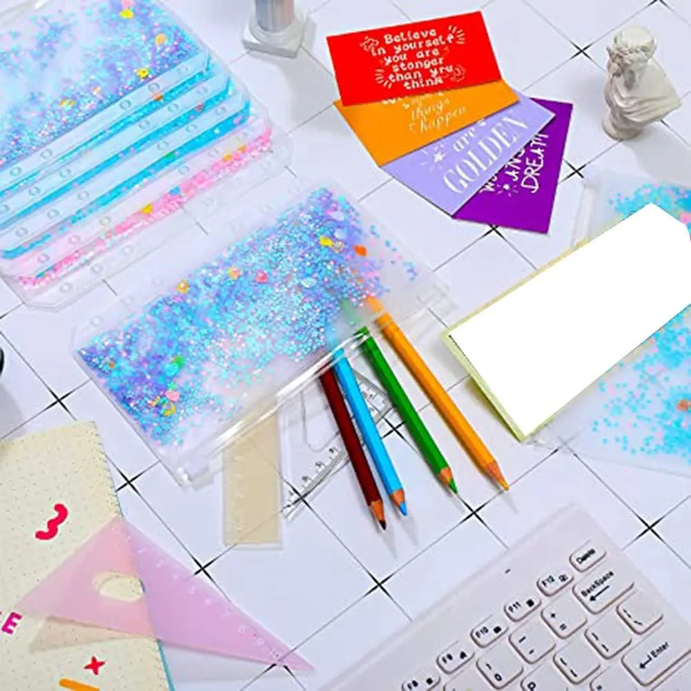 12Pcs A6 Glitter Zipper Binder Pockets for Notebook Planner