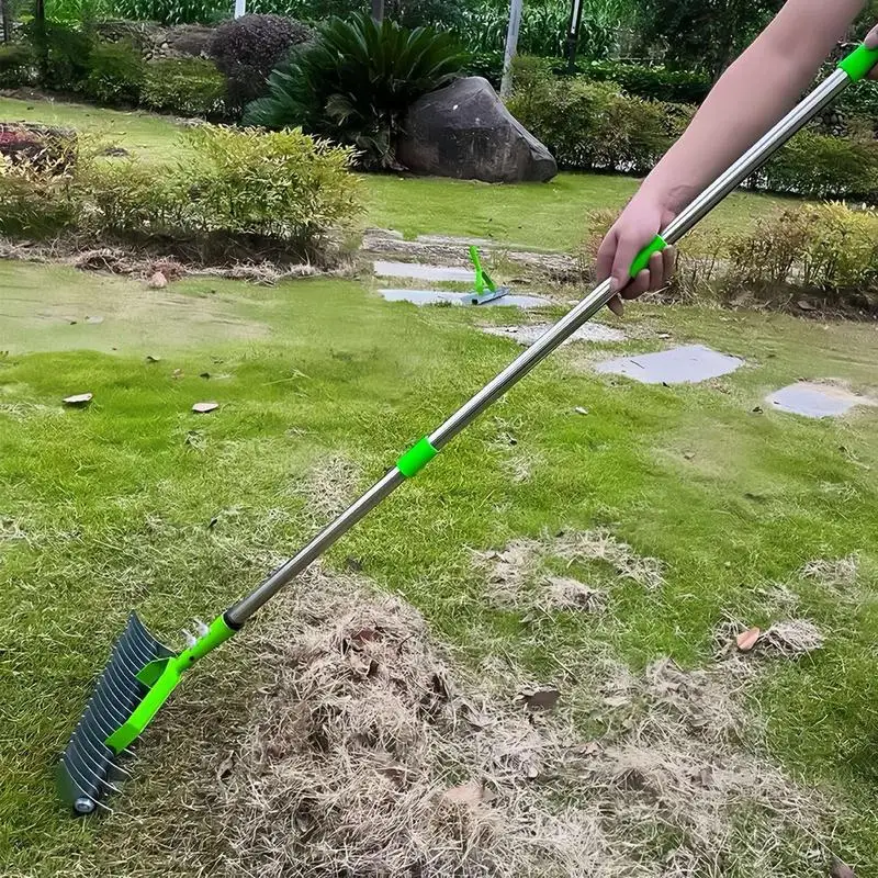 Lawn Thatching Rake Stainless Steel Thatching Cleaner Rake Gardening Tool Easy To Assemble Garden Soil Rake Lawn Grass Rake 4