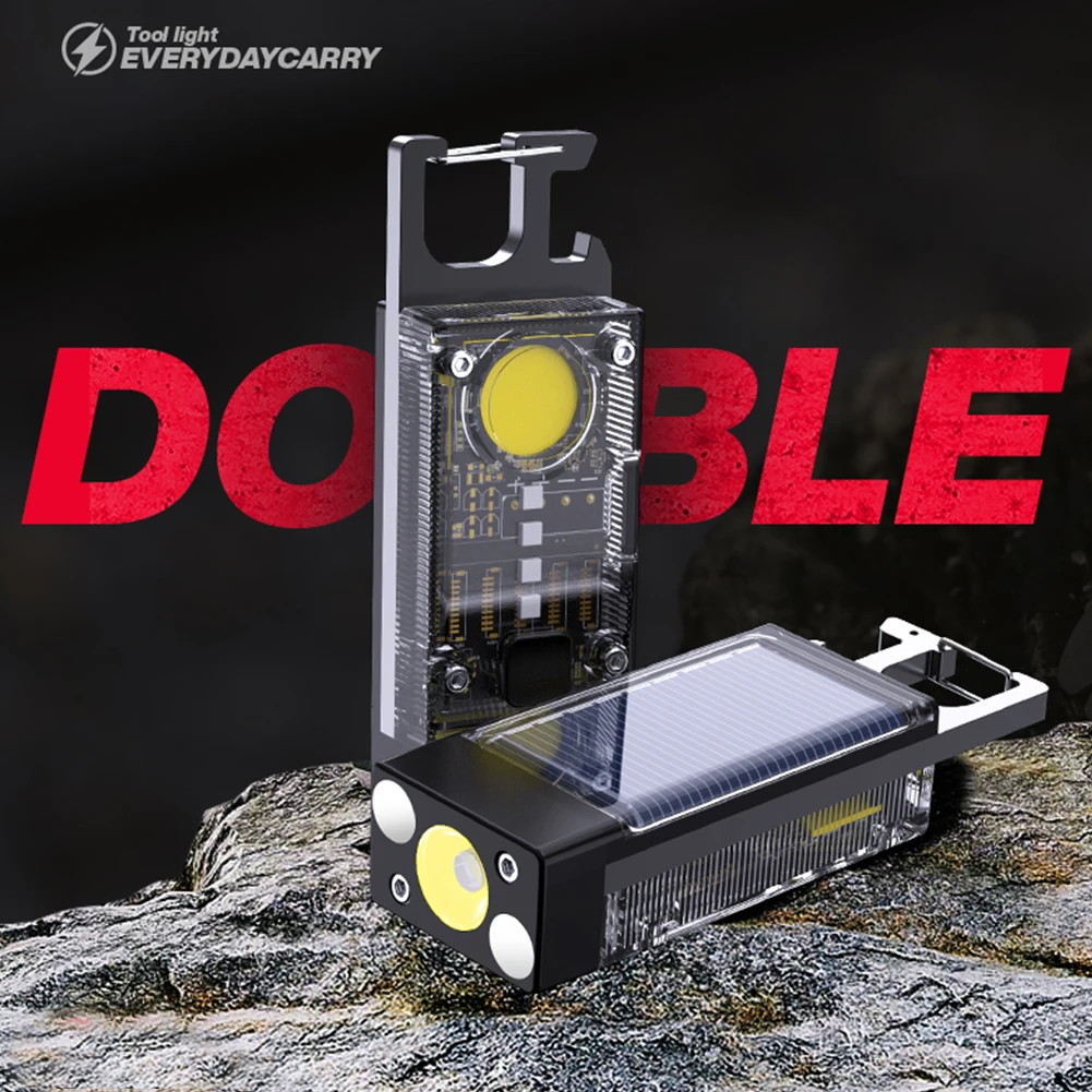 500LM LED COB Camping Light Solar Type-C USB Rechargeable Portable Flashlight 500mAh IPX4 Waterproof for Power Outage Emergency