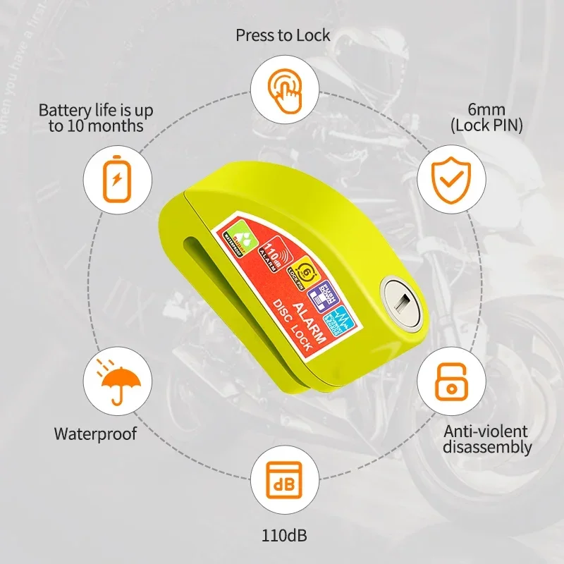 Motorcycle Disc Lock Motorcycle Bicycle Lock Alarm Security Protection Padlock Disc Aluminum Alloy Anti-theft Waterproof Accessories
