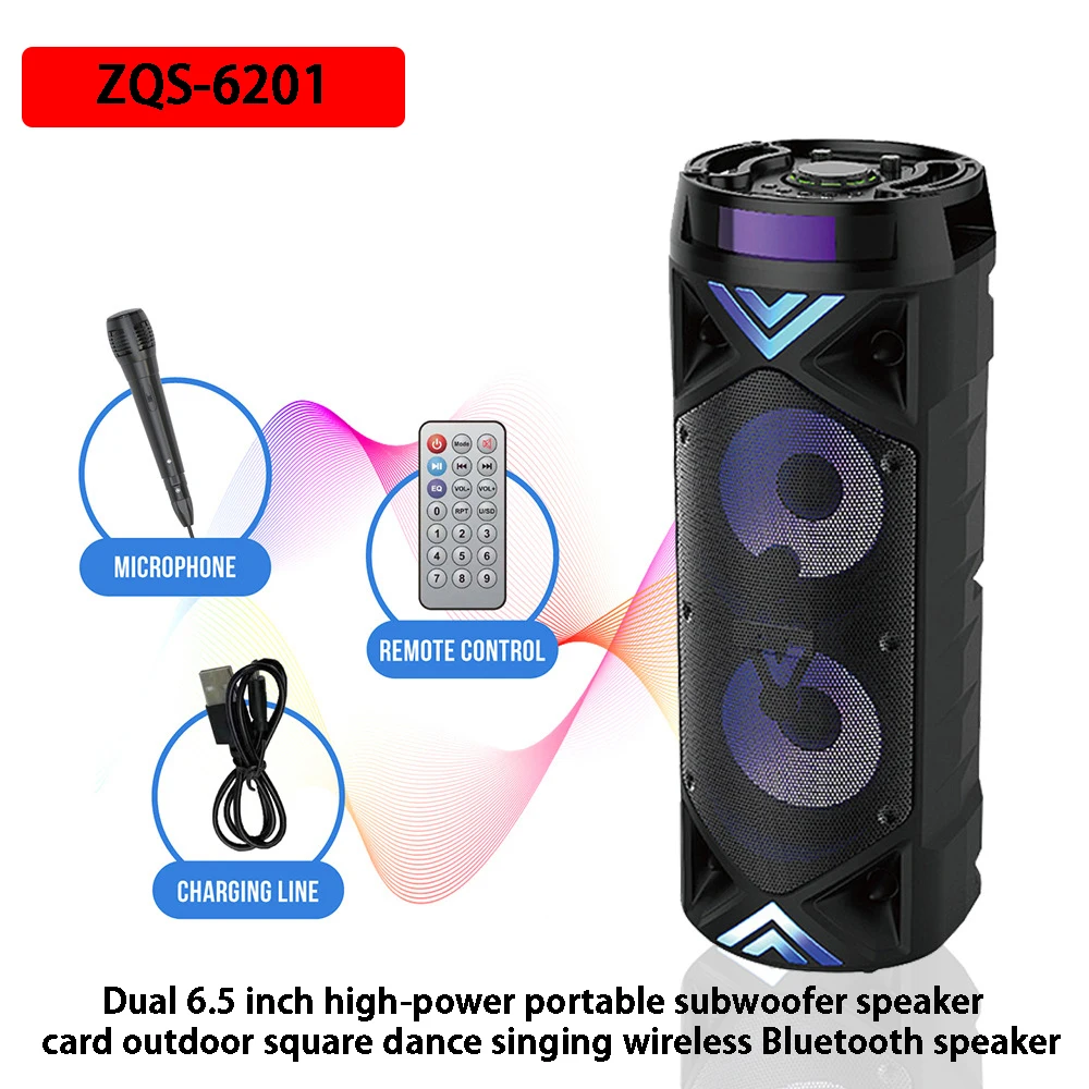 

ZQS-6201 Dual 6.5 Inch High Power Bluetooth Speaker Portable Outdoor Square Dance Karaoke Speaker Bass Home Theater Audio System