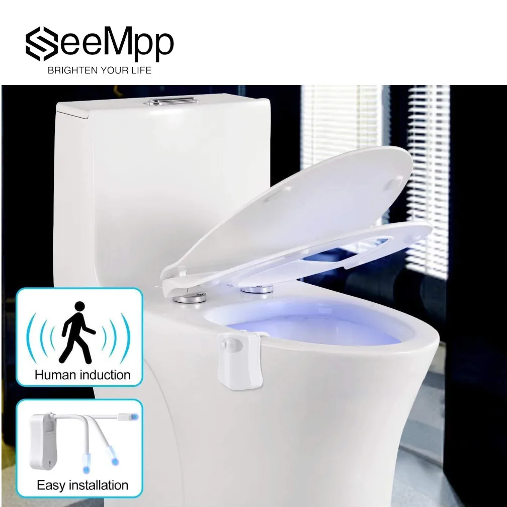 Toilet Night Light Smart PIR Motion Sensor Toilet Seat Night Light 8 Colors Waterproof Backlight