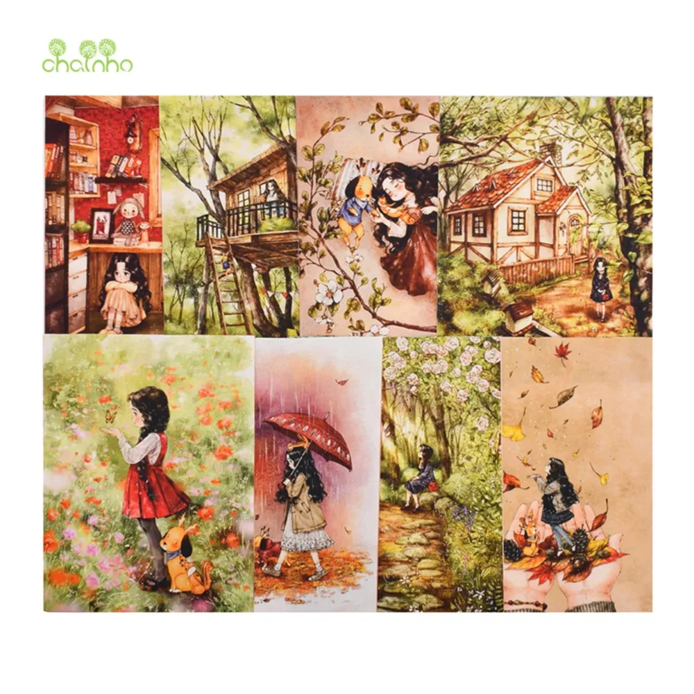 Chainho,Hand Dyed Cotton Fabric,Girl Series,DIY Sewing & Quilting,Purse,Bags,Books Cover,Home Decoration Material,15x20cm/Piece