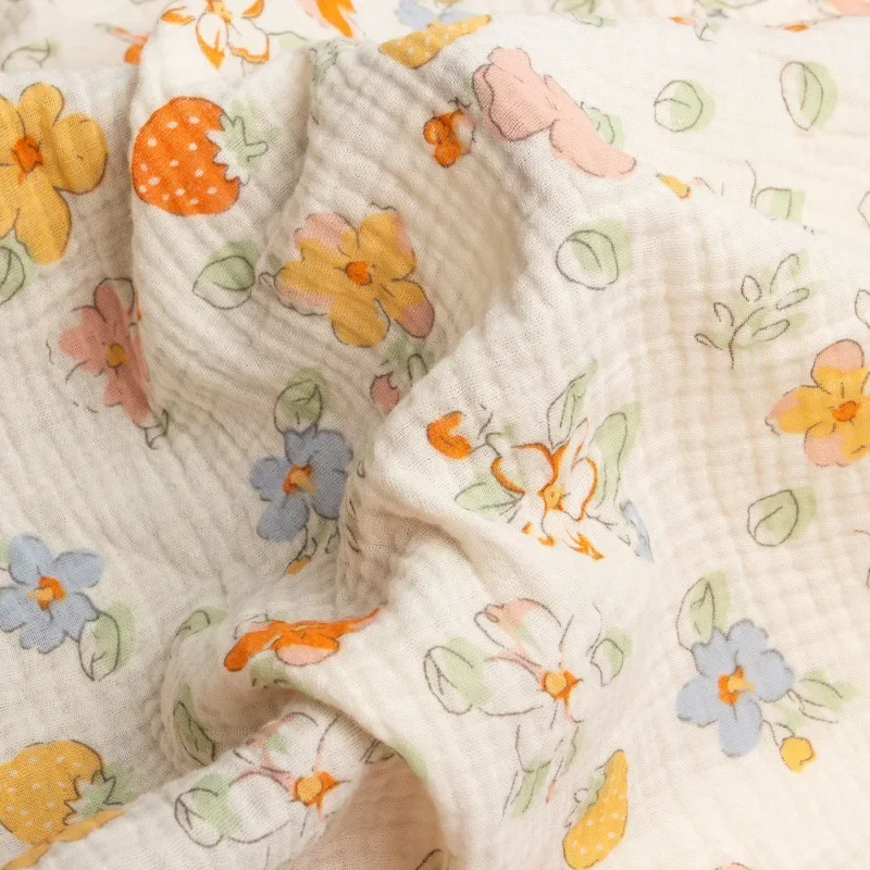 Double Layer Cotton Gauze Strong Texture Strawberry Print Fabric Home Clothes Maternity And Baby Supplies Children's Clothing