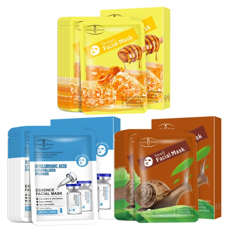 

10pcs Hyaluronic Acid Collagen Facial Mask Skincare Face Masks Moisturizing Firming Snail Face Mask Brighten Masks for Beauty