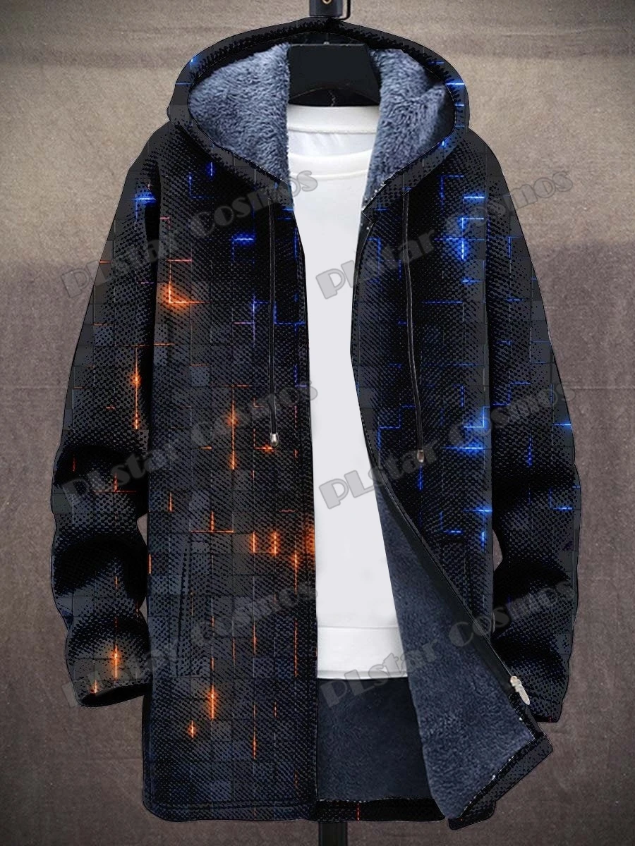 Art Watercolor Gradient Pattern 3D All Over Printed Men's Fashion Plush Thick Hooded Coat Winter Casual Warm zipper jacket CM02 5