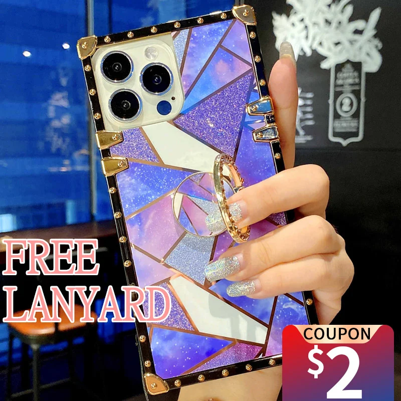 Luksuslik kuldne ümbris iPhone 14 13 12 ProMaxile, Samasung A53 A13 A52S ümbrise ja aluse rõngaga, Fundas S23 S22 Ultra S20FE, Coque Capa bränd_voghion.com