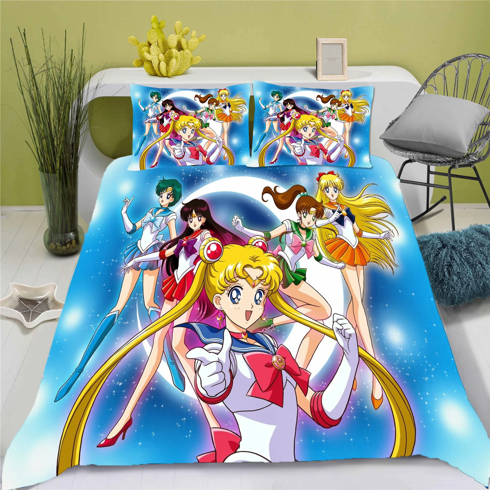 Description Picture 3 of itemSailor Moon Cartoon Quilt Cover Cute Printing Duvet Home Breathable Childrens Bedding Custom Made Various Sizes Set