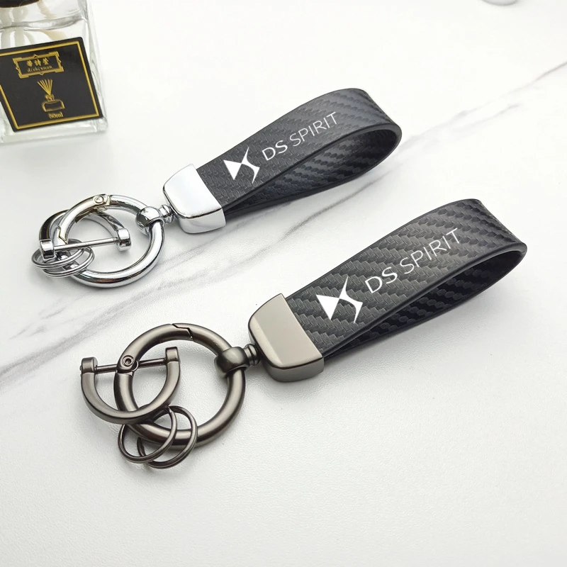 

For DS SPIRIT DS3 DS5 5LS DS6 DS4 DS9 DS4S DS7 RUBIS E-Tense Lanyard for Keys Carbon fiber Key Chain Premium Leather Gift