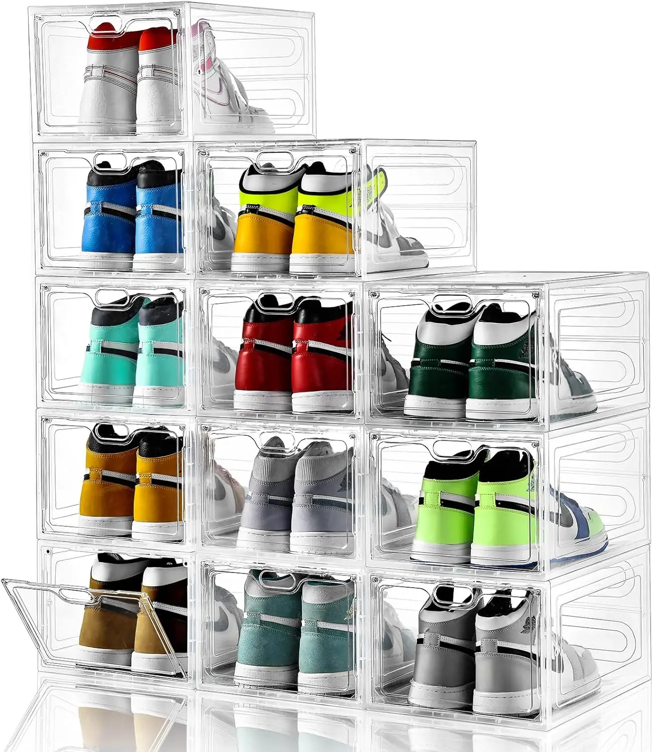 Shoe Storage Boxes,   Fit US Men's/Women's Size Pack Shoe Storage Boxes, Stackable Clear Boxes With Doors