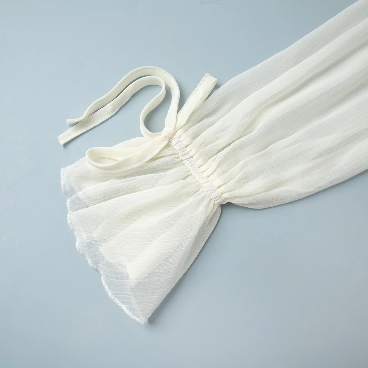 Elegant Chiffon Dress - Womens Spring Deep V Neck Lantern Sleeve Ruffle Tie Waist Skirt